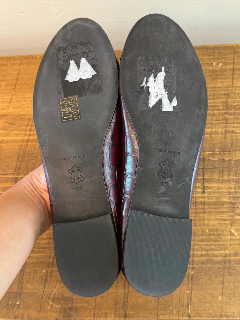 NWOT Tory Burch Cap Toe Ballet Flats in Burgundy Croc Embossed Leather sz 10M